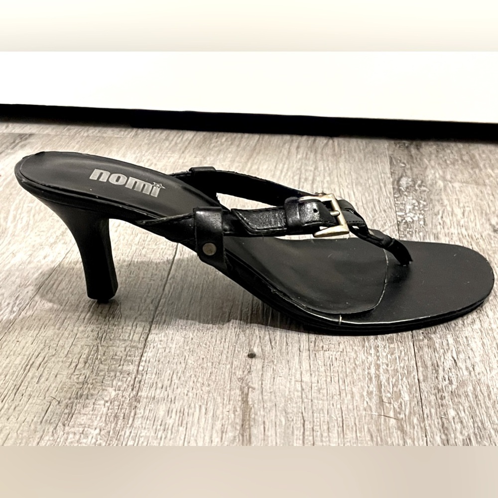 Nomi Black Leather Mules Open Toe Slip On Sandal Women's Size 6M